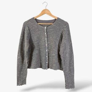 Cut Loose Crop Cardigan Sweater Size M Gray Linen Blend Lagenlook Minimalist